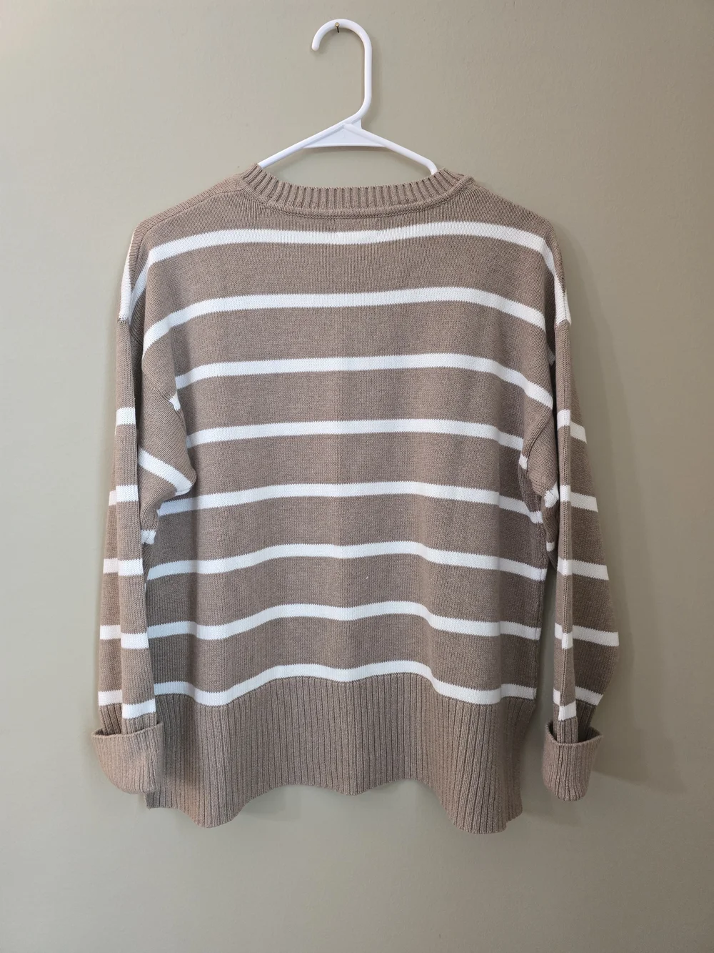 J.Crew Women Cotton Striped Crewneck Sweater in Beige and White Size S